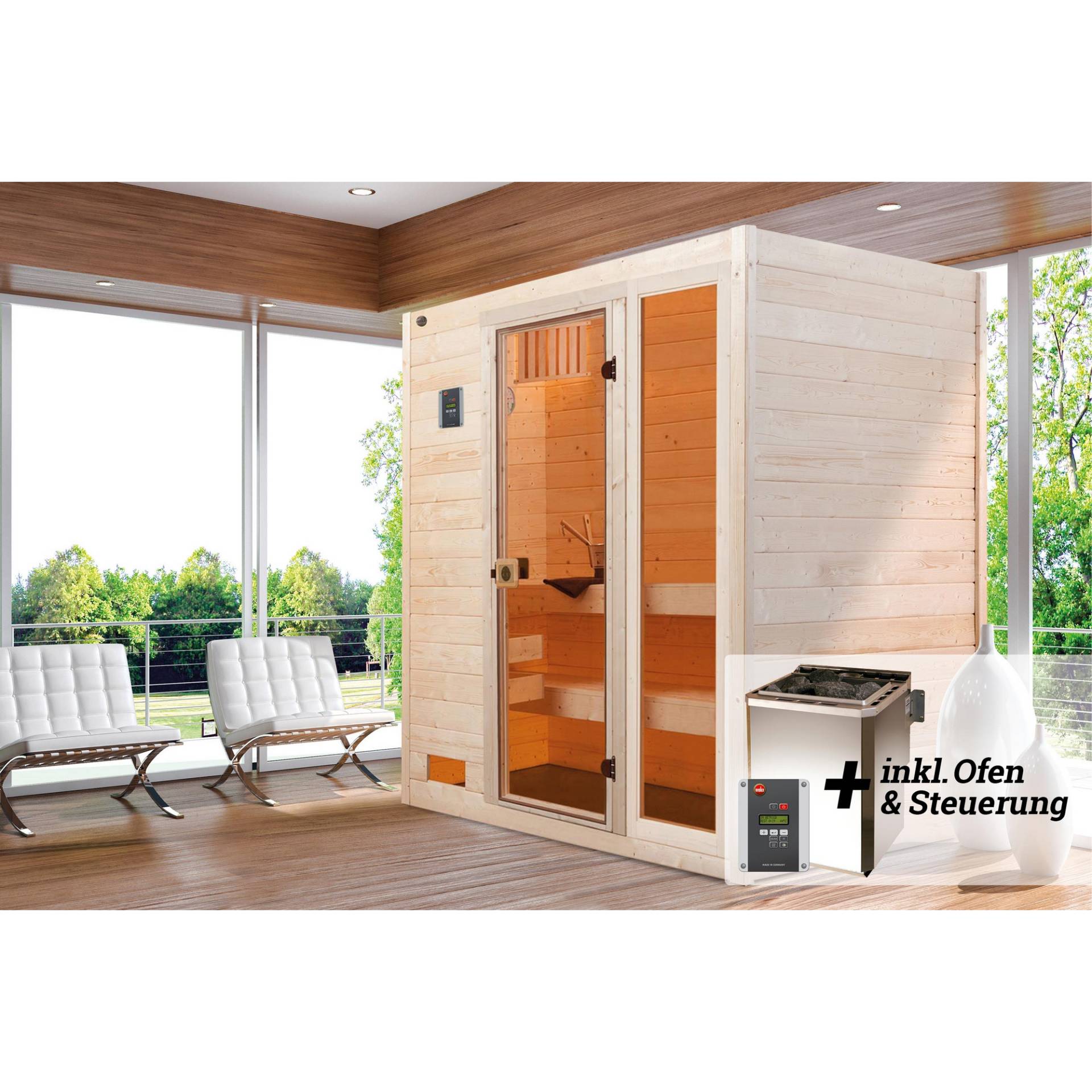 Weka Massivholz-Sauna 'Valida 2' mit 7,5 kW BioS-Ofenset, Steuerung, Glastür, Fenster 187 x 137 x 203,5 cm Weka Massivholz-Sauna 'Valida 2' mit 7,5 kW BioS-Ofenset, Steuerung, Glastür, Fenster 187 x 137 x 203,5 cm von WEKA