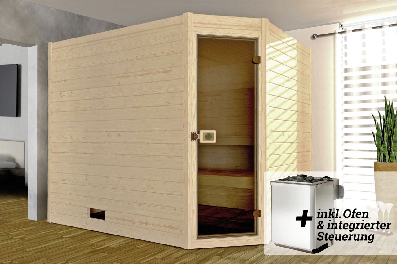 Weka Massivholz-Sauna Valida Eck Gr. 4 Sparset 9,0 kw OS von WEKA