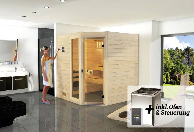 Weka Massivholz-Sauna Valida Eck 1.8 7,5 kW BioS von WEKA
