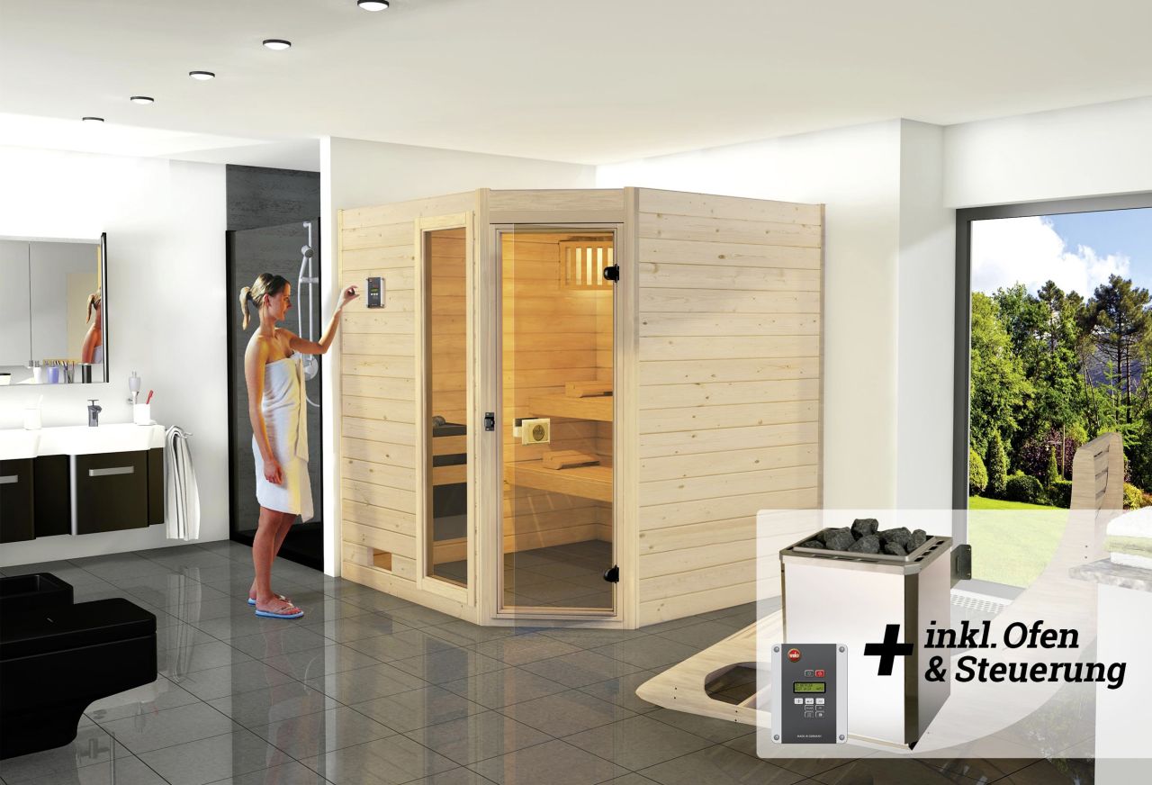 Weka Massivholz-Sauna Valida Eck 1.8 7,5 kW OS von WEKA