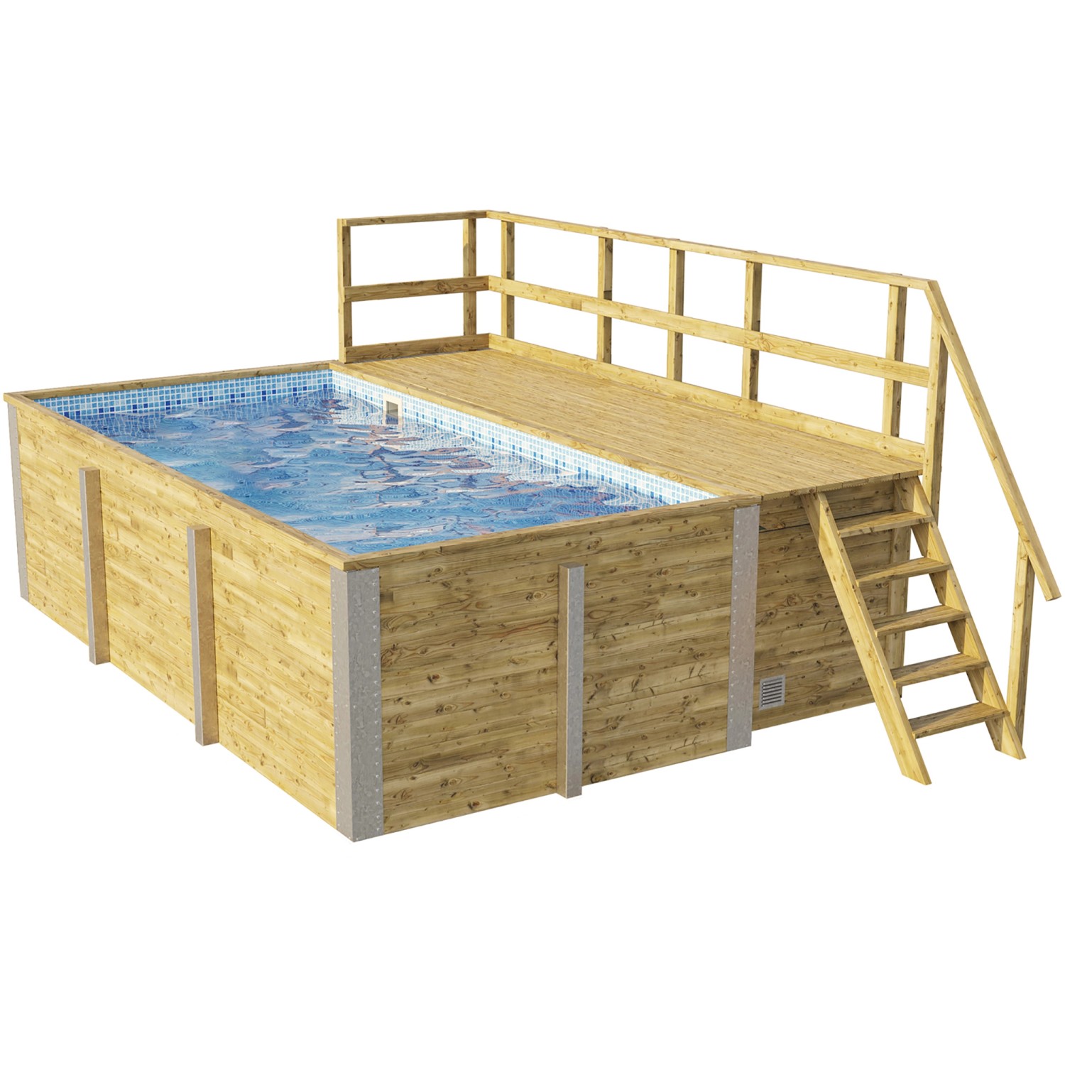 Weka Massivholzpool 595 Gr.1 Technikraum/Sonnendeck 490 x 309 x 203 cm Blau-Weiß von WEKA