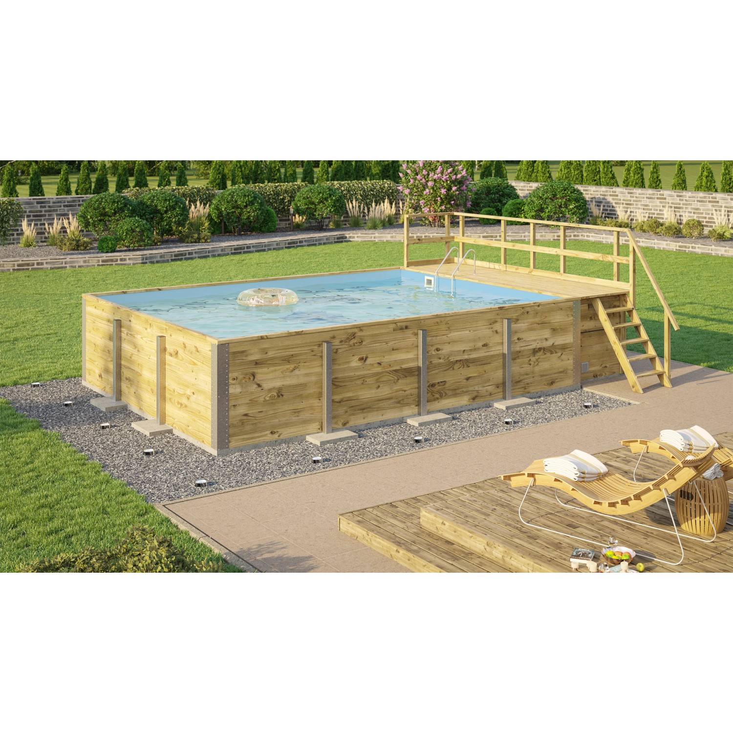 Weka Massivholzpool 595 Gr.2 Technikraum/Sonnendeck 490 x 644 x 203 cm Blau von WEKA