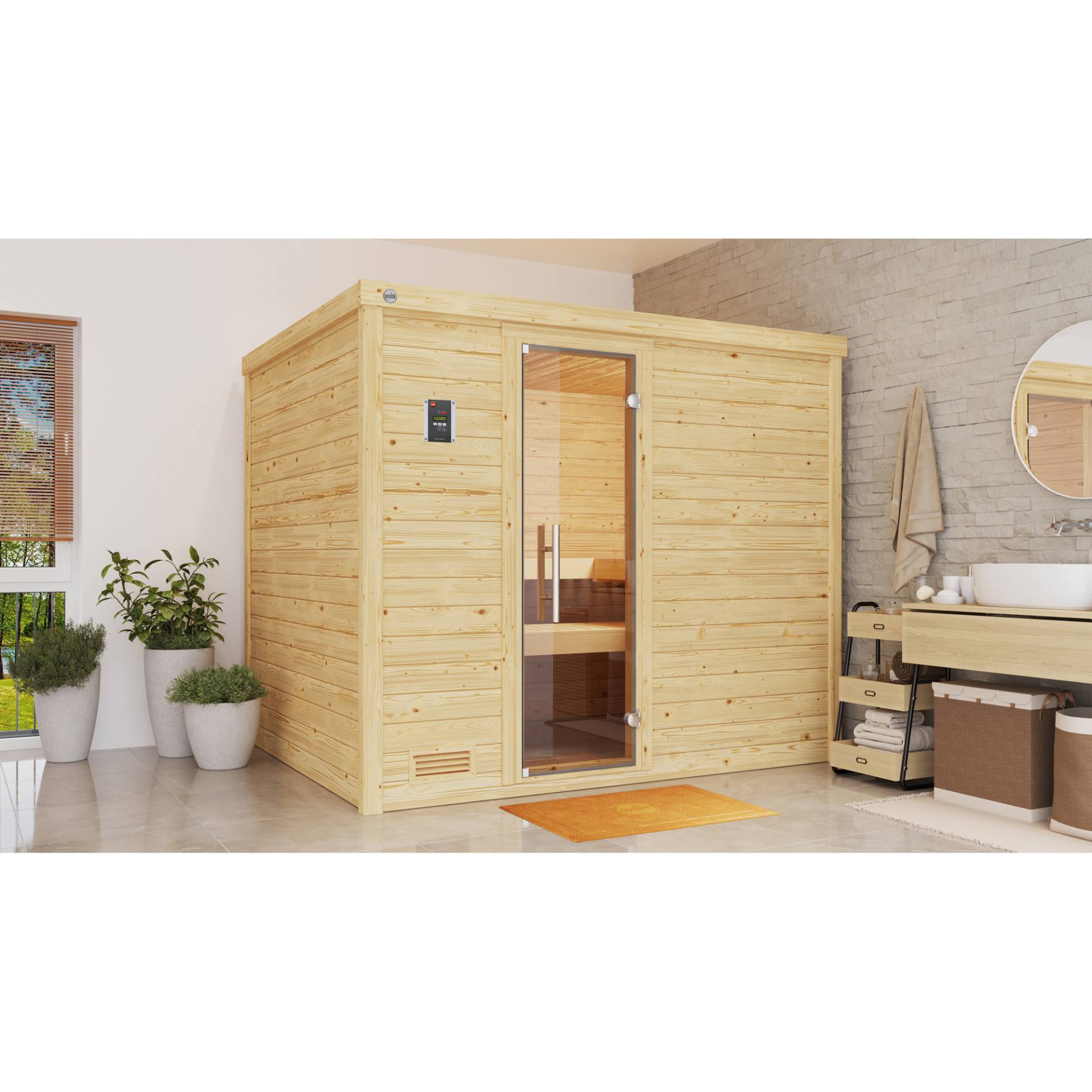 Weka Massivholzsauna 'Bergen 3' natur Glastür 238 x 205 x 188 cm, ohne Ofen Weka Massivholzsauna 'Bergen 3' natur Glastür 238 x 205 x 188 cm, ohne Ofen von WEKA