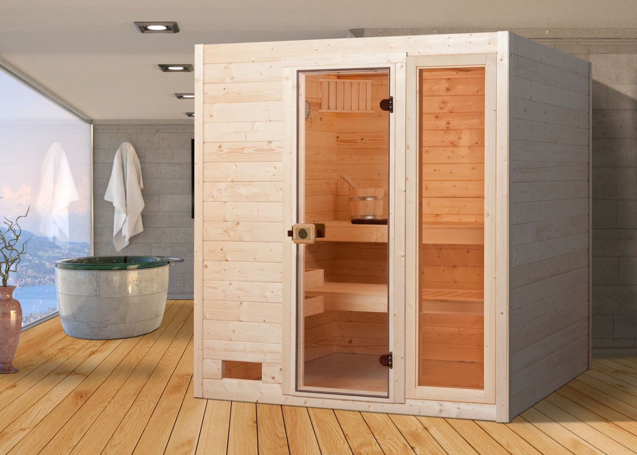 Weka Massivholzsauna Valida 3 mit Glastür und Fenster von WEKA