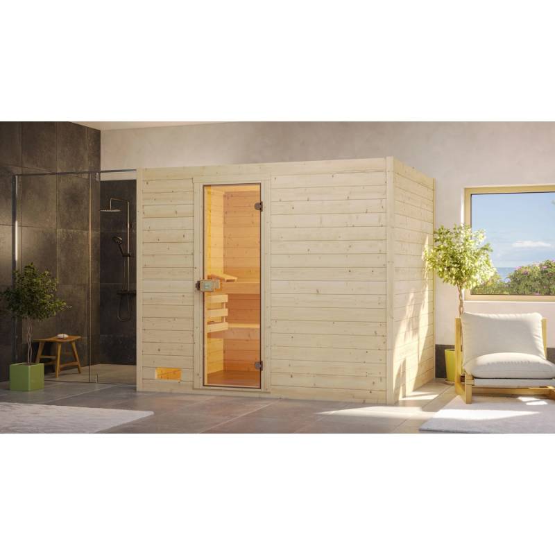 Weka Massivholzsauna Valida 4 Sparset 9 kW BioS Glastür von WEKA