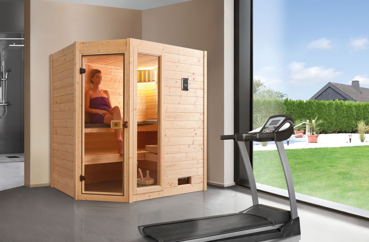 Weka Massivholzsauna Valida Eck 1 Sparset mit Bio-Aktiv Saunaofen von WEKA