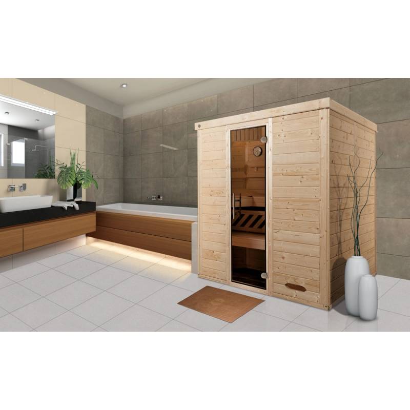 Weka Massivholzelementsauna Kemi 3 Sparset 7,5 kW BioS Glastür von WEKA
