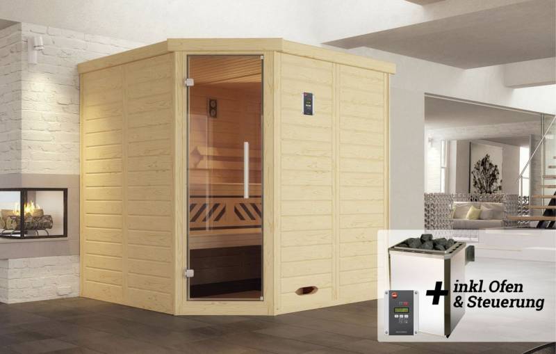 Weka Premium Massivholz-Elementsauna Kemi Eck Gr. 2 Sparset 7,5 kW OS von WEKA