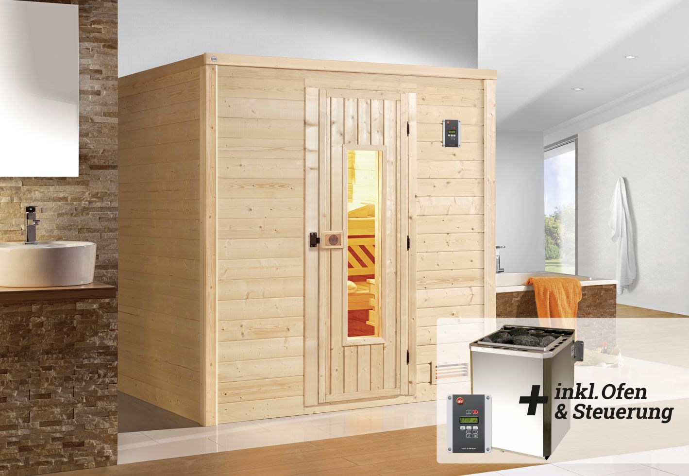 Weka Premium Massivholz-Sauna Bergen Gr. 1 Sparset 7,5 kW BioS von WEKA