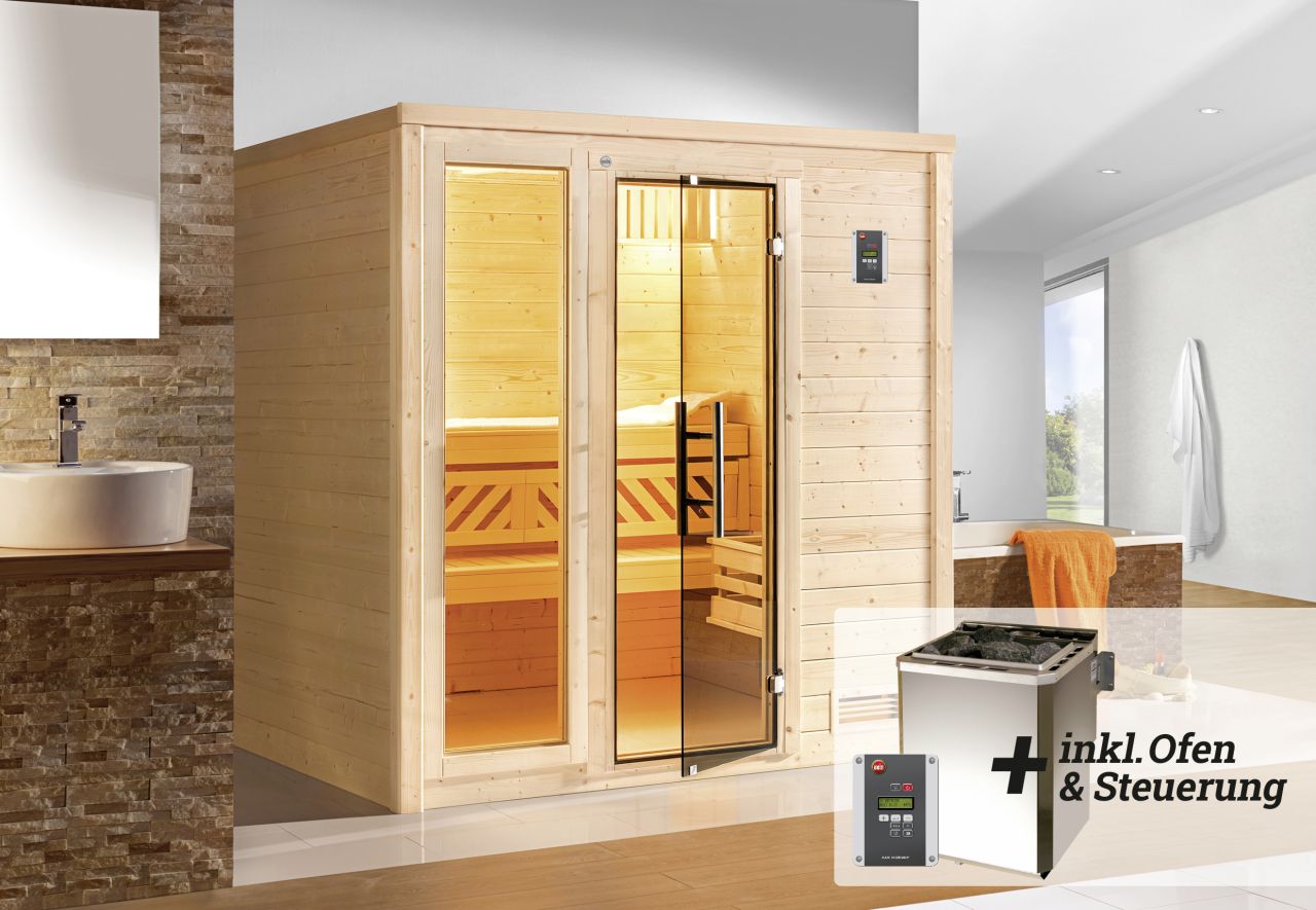 Weka Premium Massivholz-Sauna Bergen Gr. 1 Sparset 7,5 kW BioS von WEKA