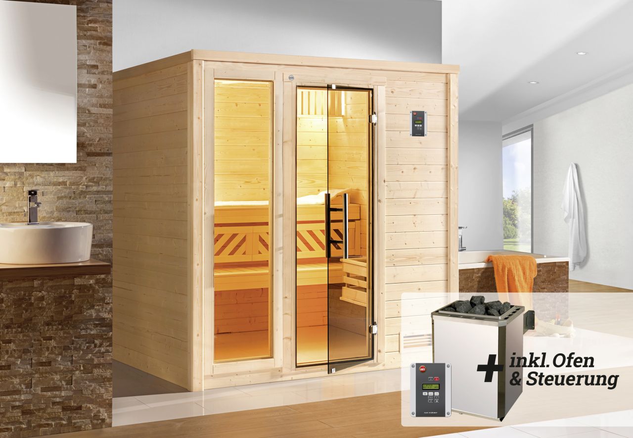 Weka Premium Massivholz-Sauna Bergen Gr. 1 Sparset 7,5 kW OS von WEKA