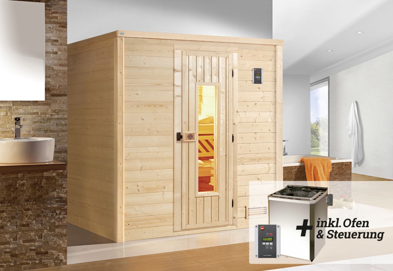 Weka Premium Massivholz-Sauna Bergen Gr. 2 Sparset 7,5 kW BioS von WEKA