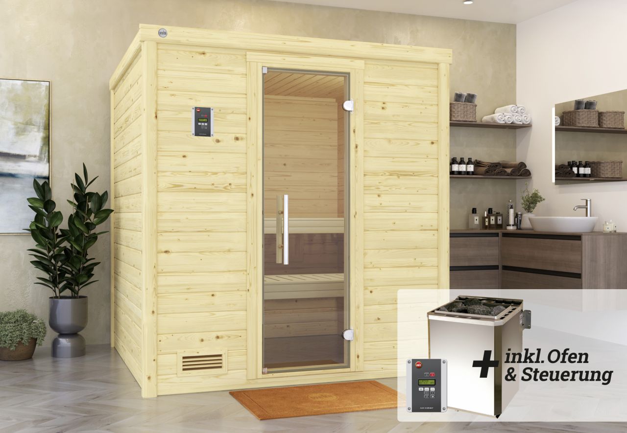 Weka Premium Massivholz-Sauna Bergen Gr. 2 Sparset 7,5 kW BioS von WEKA