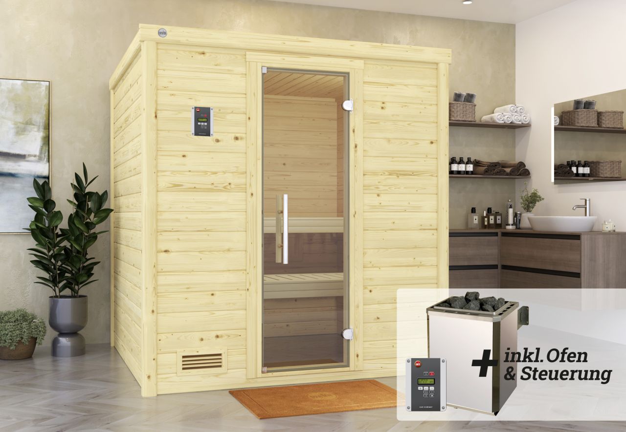 Weka Premium Massivholz-Sauna Bergen Gr. 2 Sparset 7,5 kW OS von WEKA