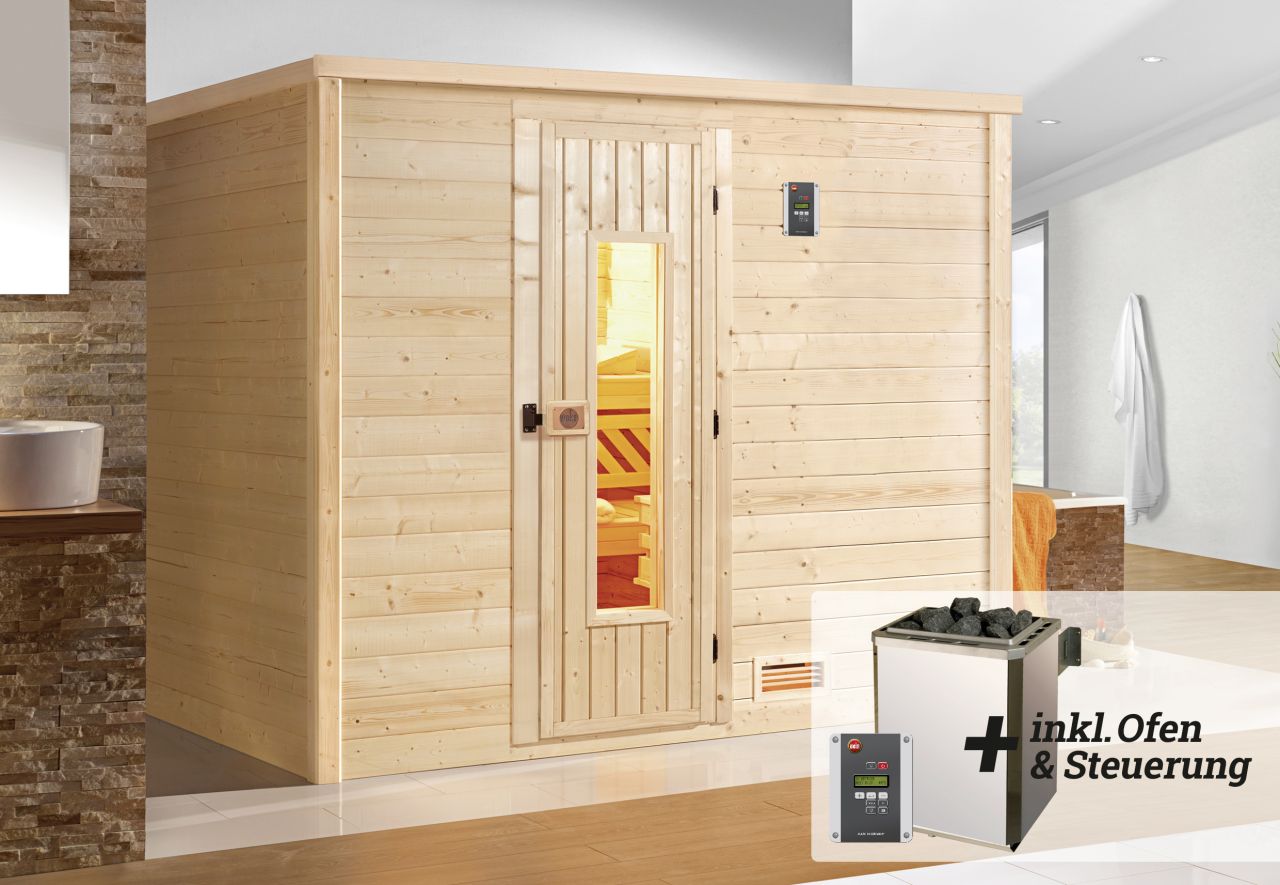 Weka Premium Massivholz-Sauna Bergen Gr. 3 Sparset 7,5 kW OS von WEKA
