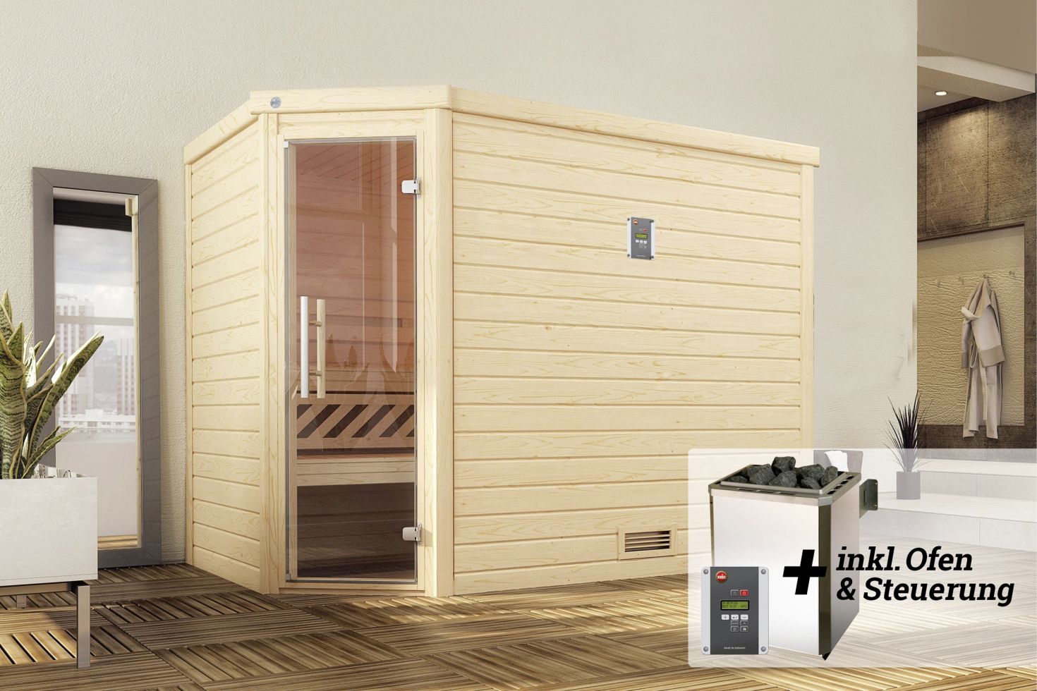 Weka Premium Massivholz-Sauna Turku Gr. 3 Sparset 7,5 kw OS von WEKA