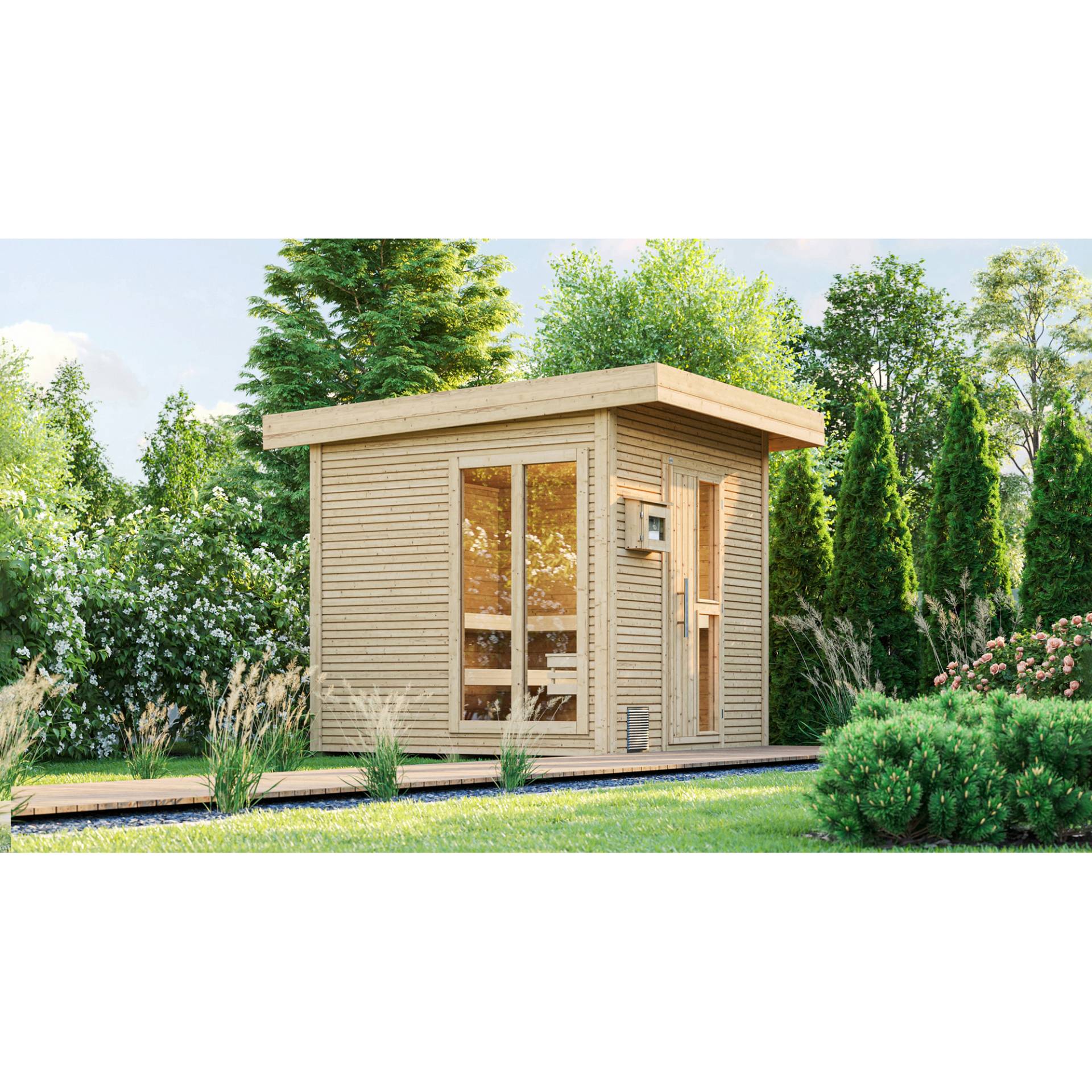 Weka Premium-Saunahaus 'Kuopio 1' natur 9,0 kW OS-Ofen Steuerung Holztür Fenster 263 x 298 x 253 cm Weka Premium-Saunahaus 'Kuopio 1' natur 9,0 kW OS-Ofen Steuerung Holztür Fenster 263 x 298 x 253 cm von WEKA