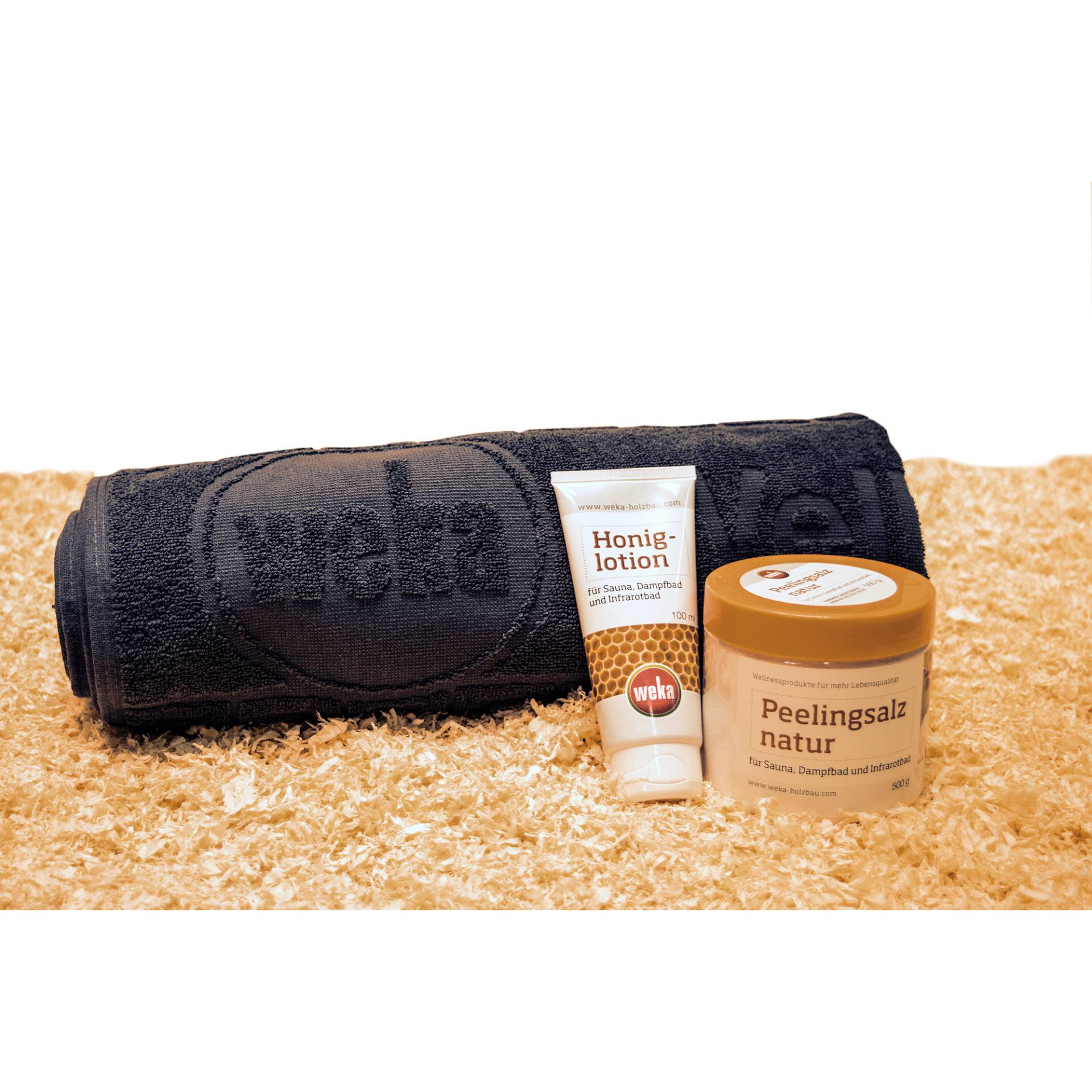 Weka Sauna-Geschenkset Peelingsalz, Honiglotion, Saunahandtuch von WEKA