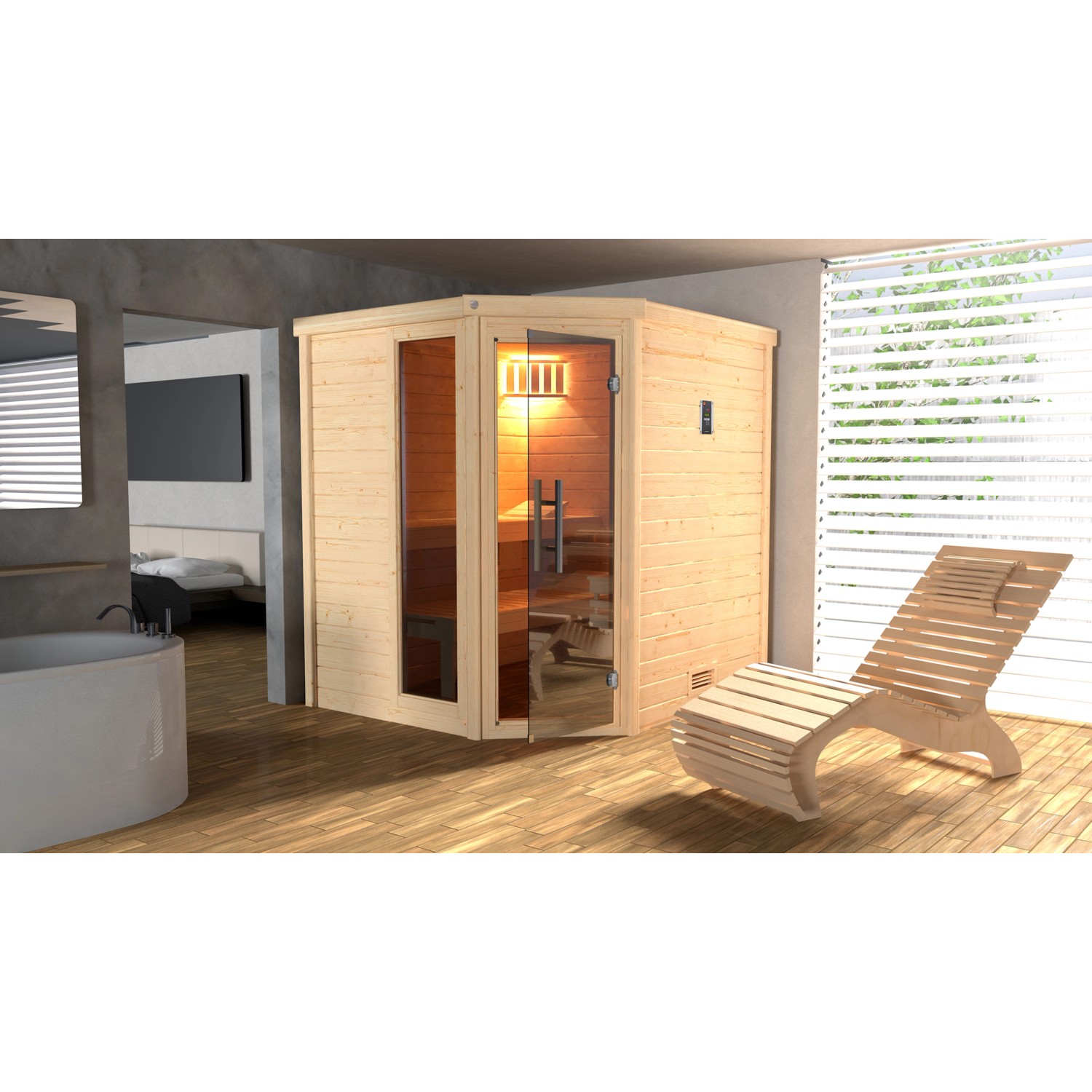 Weka Massivholzsauna Turku 1 Sparset 7,5 kW OS Glastür/Fenster Weka Massivholzsauna Turku 1 Sparset 7,5 kW OS Glastür/Fenster von WEKA