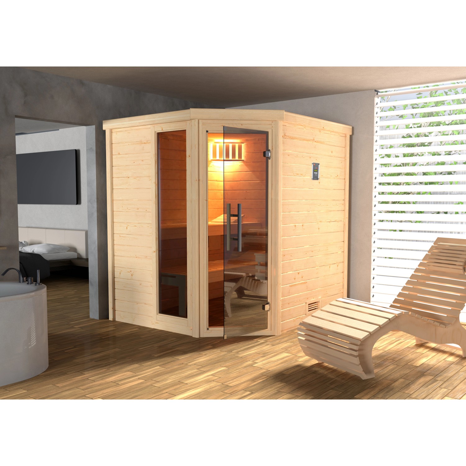 Weka Sauna Turku 1 Sparset2,BioS-Ofen,digitale Strg, Glastür Graphit mit Fenster von WEKA