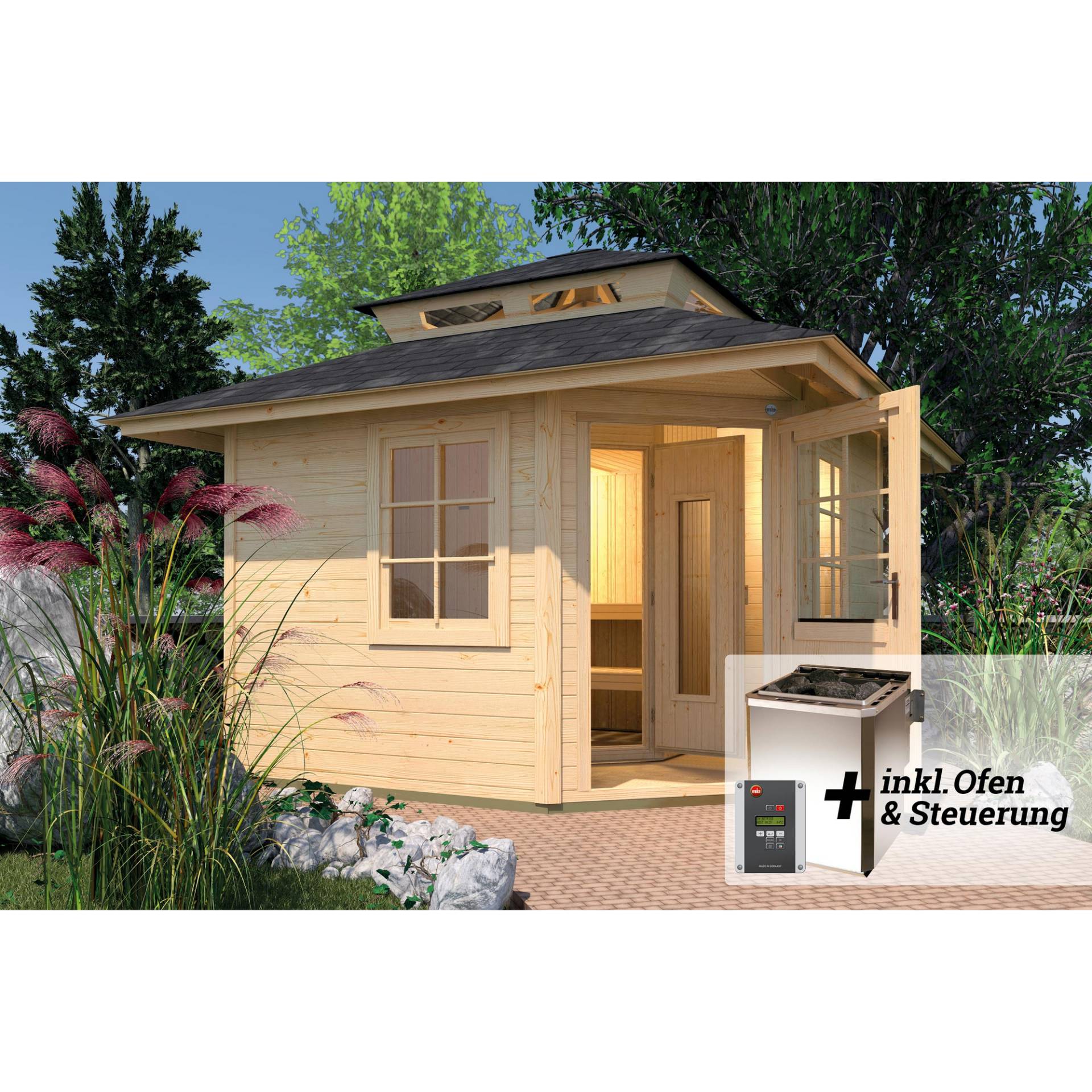 Weka Saunahaus 'Kurikka' mit Sauna Varberg 3 und 7,5 kW BioS-Ofenset, Steuerung 298 x 298 x 315 cm Weka Saunahaus 'Kurikka' mit Sauna Varberg 3 und 7,5 kW BioS-Ofenset, Steuerung 298 x 298 x 315 cm von WEKA