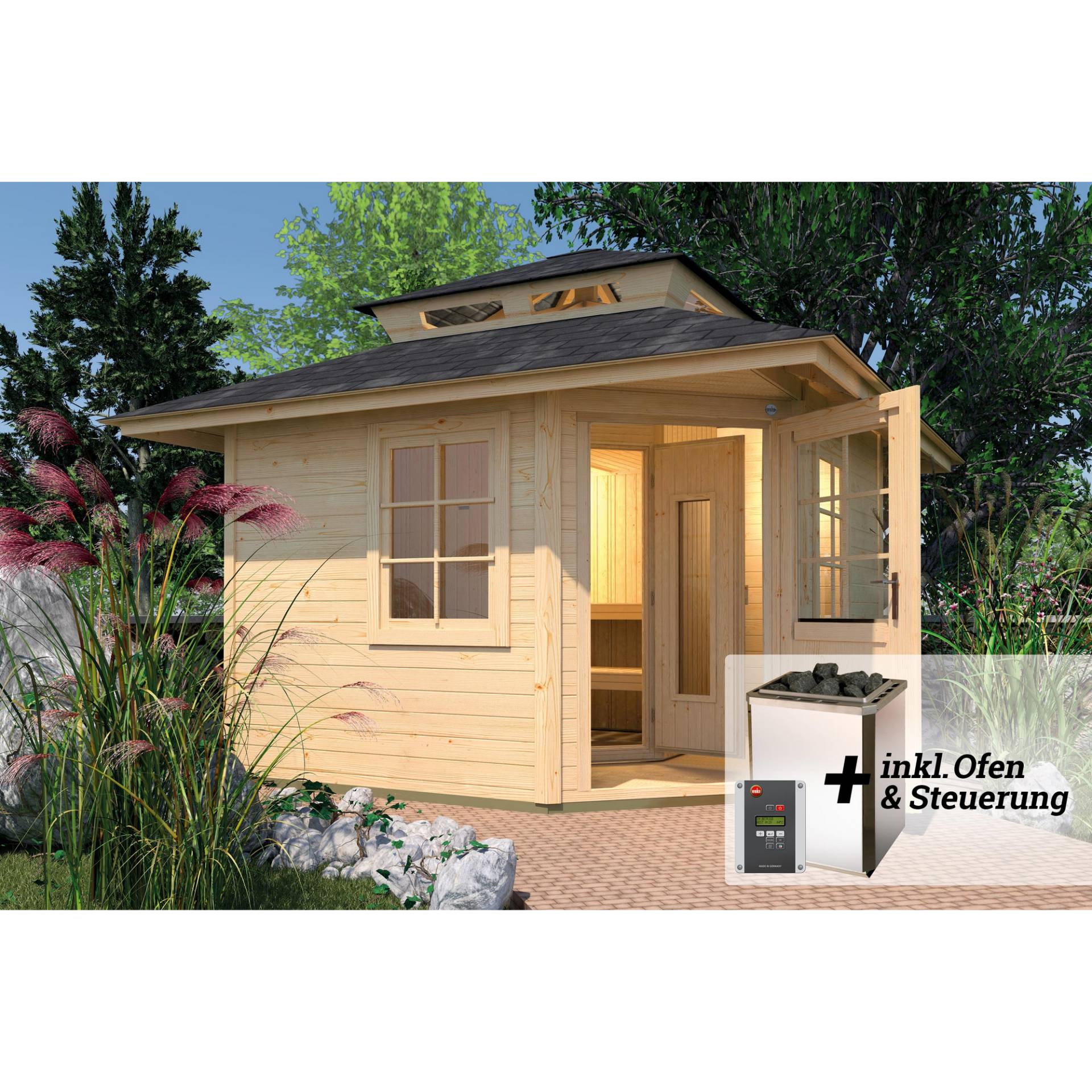 Weka Saunahaus 'Kurikka' mit Sauna Varberg 3 und 7,5 kW OS-Ofenset, Steuerung 298 x 298 x 315 cm Weka Saunahaus 'Kurikka' mit Sauna Varberg 3 und 7,5 kW OS-Ofenset, Steuerung 298 x 298 x 315 cm von WEKA