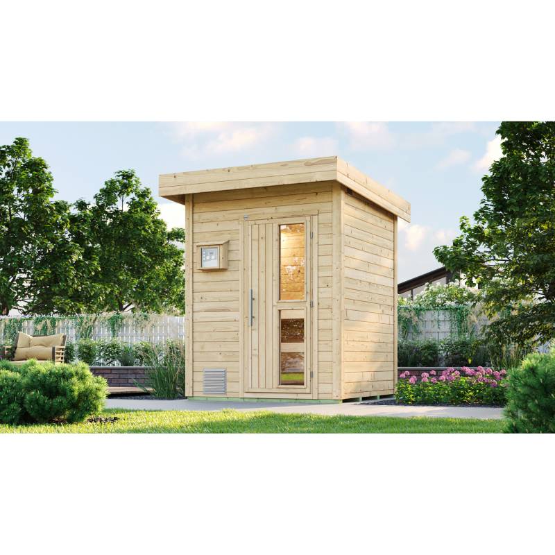 Weka Saunahaus 'Naantali' natur mit 9 kW OS-Ofenset, externe Steuerung 186,6 x 186,6 x 253 von WEKA