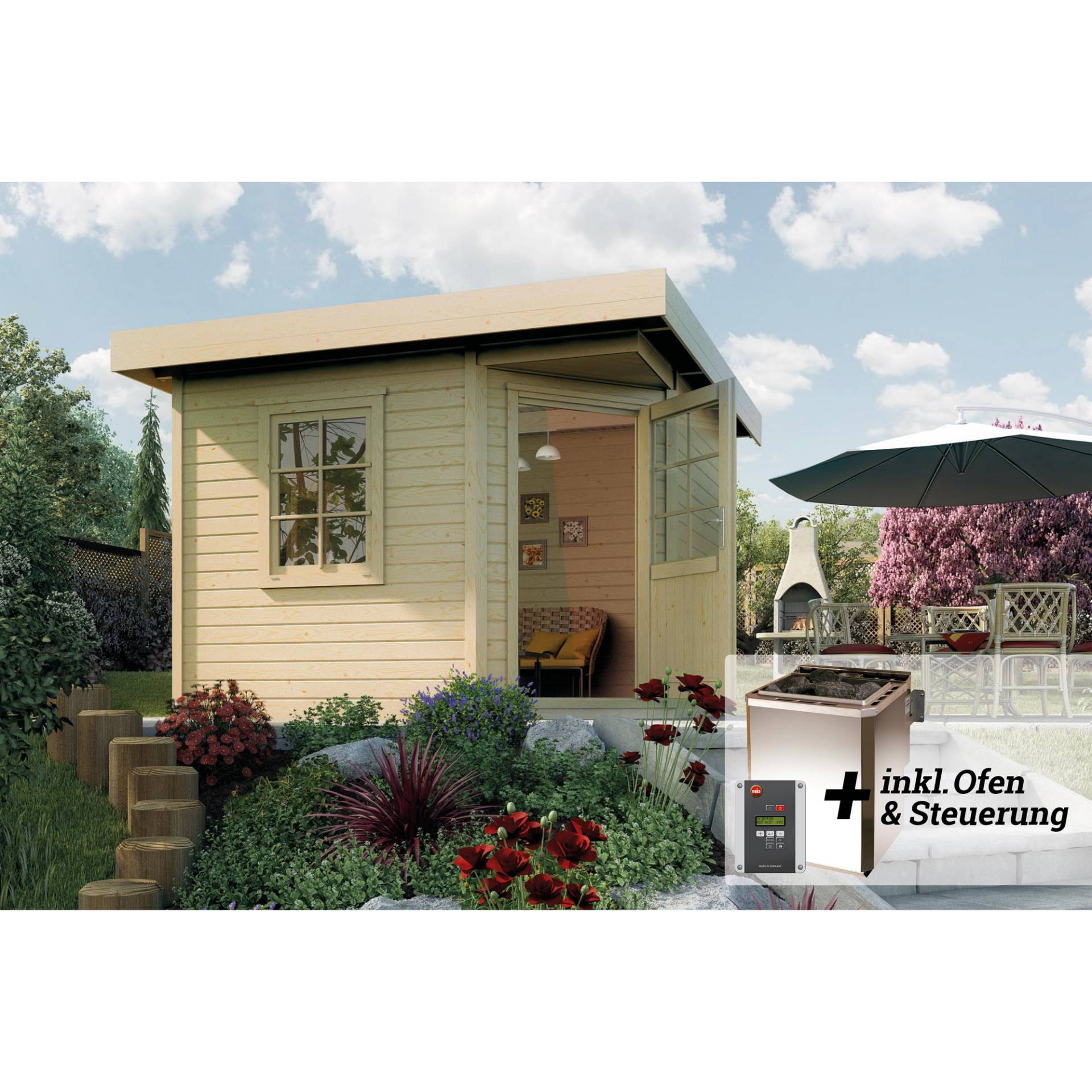 Weka Saunahaus 'Salo 1' natur mit Sauna Varberg 3 und 7,5 kW OS-Ofenset, Steuerung 298 x 298 x 237 cm Weka Saunahaus 'Salo 1' natur mit Sauna Varberg 3 und 7,5 kW OS-Ofenset, Steuerung 298 x 298 x 237 cm von WEKA