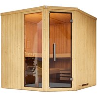 weka Sauna "Element-Ecksauna VARBERG 3", vorgefertigte Elemente, moderne Ganzglastür, bodenl. Fensterelement von WEKA