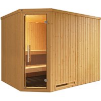 weka Sauna "Element-Ecksauna VARBERG 4", vorgefertigte Elemente, moderne Ganzglastür von WEKA