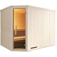 weka Sauna "Element-Ecksauna VARBERG 4", vorgefertigte Elemente, moderne Ganzglastür von WEKA