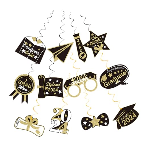 WEKADRIN 12 Stück Teiliges Graduation Party Deko Papierhänger Spiralen für Innen Außen Leichte Kreative Abschlussfeier Dekoration für Wand Tür Fenster Festliche Hanging Decor von WEKADRIN
