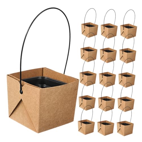WEKADRIN 16 Sätze Teiliges Mini Quadratische Pflanztöpfe mit Wasserdichter Kraftpapier Ummantelung Stabile Kleine Succulent Blumenkästen für Innenräume Schreibtisch Ablage und von WEKADRIN