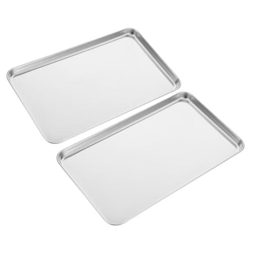 WEKADRIN 2 STÜCK Edelstahl Backblech Flachem Boden Extra Dicke Wärmeverteilung Platzsparend Stapelbar Leicht zu Reinigen Vielseitig für Backofen und Grill als Premium Küchenbackzubehör von WEKADRIN