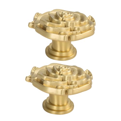WEKADRIN 2 Stück Antike Messing Rosen Möbelgriffe Goldfarbene Schrankknöpfe Vintage Kommodenknauf mit Französischem Design für Schränke Küchenschränke Langlebige Metallbeschläge von WEKADRIN