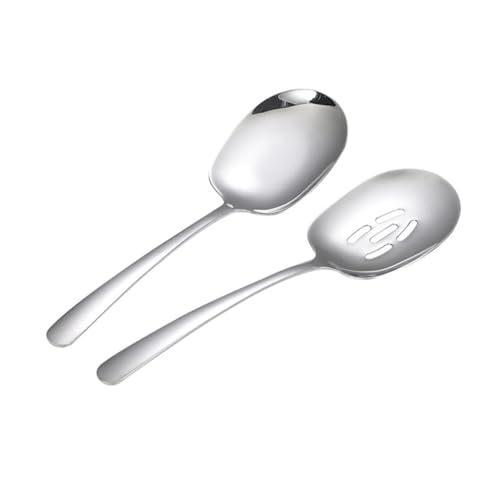 WEKADRIN 2 Stück Edelstahl Servierlöffel Teilig Praktischer Stabiler Servierlöffel und Schöpflöffel mit Ergonomischem Griff Spiegelpoliert Spülmaschinengeeignet für Küche Buffet und von WEKADRIN