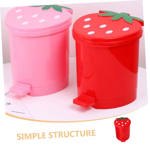 WEKADRIN 2 Stück Mini Mülleimer mit Deckel Niedlicher Erdbeer desktop abfalleimer aus Langlebigem Kompakt Geruchsdicht für Schlafzimmer Büro und Wohnräume Geeignet von WEKADRIN
