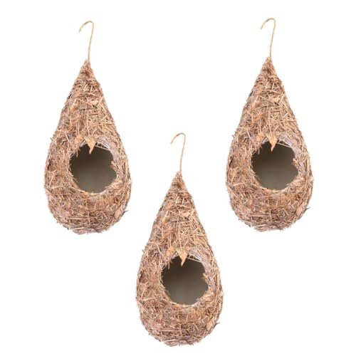 WEKADRIN 3 Stück Teiliges Künstliches Vogelhaus aus Geflochtenem Gras Wetterfestes Outdoor nistnest Natürliches Design Wind Regengeschützt zum Aufhängen im Garten Terrasse von WEKADRIN