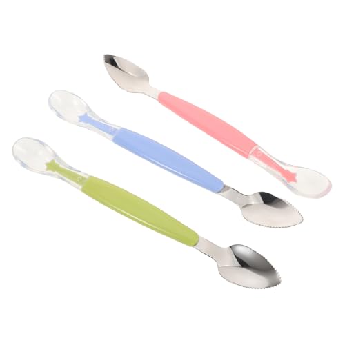 WEKADRIN 3 Stück Teiliges Löffel aus Edelstahl und Weichem Doppelseitiger Fütterungslöffel mit Flexiblem Silikonkopf Sanft zu Junge Mädchen Zahnfleisch für Beikosteinführung und Vielseitige von WEKADRIN