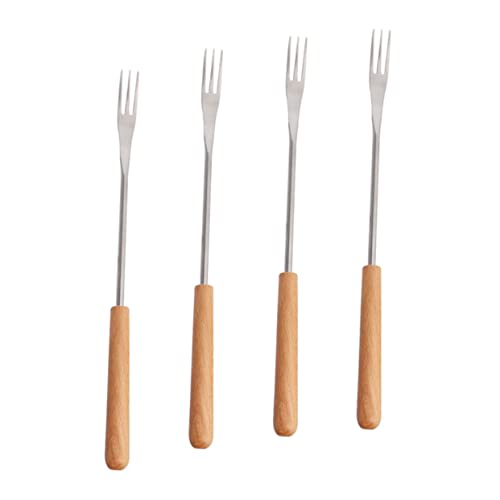 WEKADRIN 4 Stück Edelstahl Fonduegabeln mit Holzgriff Lange Hitzebeständige Fondue sticks für Käse Schokolade Marshmallows Stabil Langlebig und Komfortabel für Fondue Grillpartys von WEKADRIN