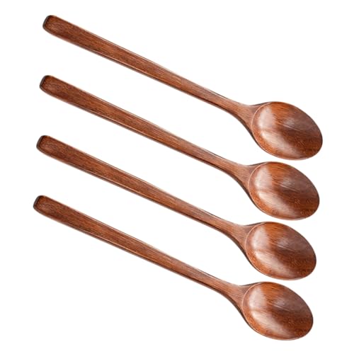 WEKADRIN 4 Stück Holzlöffel Langstieliger Teiliges Multipurpose Holz Dessert und Suppenlöffel Naturfarben für Rühren Servieren Würzen und Kochen Küche von WEKADRIN
