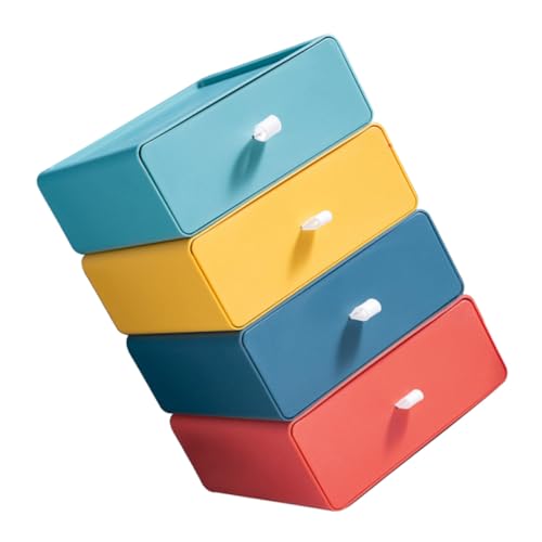 WEKADRIN 4 Stück Stapelbare Schubladenbox Teiliges Bunte Desktop Aufbewahrung mit Hoher Tragkraft Multifunktional für Büro Schlafzimmer Küche Wohnzimmer zur Übersichtlichen Kleinteile von WEKADRIN