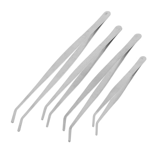 WEKADRIN 4 Stück Teiliges Gartenpinzetten Edelstahl mit Langem Griff Gebogen und Gezahnt Vielseitiges Gartenwerkzeug für Präzises Pflanzen Basteln und Haushalt Robust und Sicher für Garten von WEKADRIN