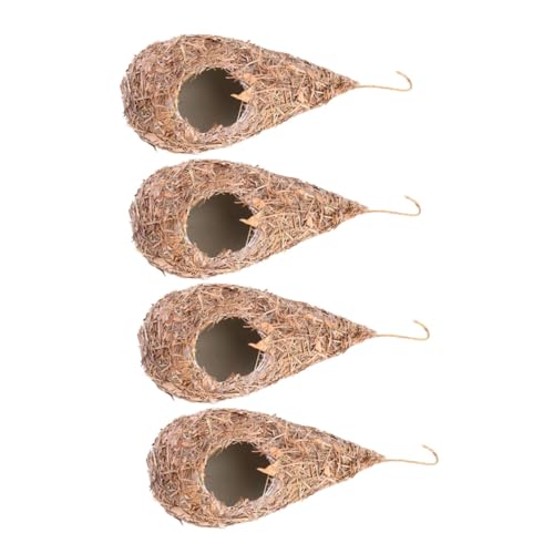 WEKADRIN 4 Stück Teiliges Handgewebtes Stroh Vogelnest für Vogelzucht Natürliches Außendeko Hänge Nest Atmungsaktiv und Robust als Vogelhaus für Papageien und Kanarienvögel von WEKADRIN