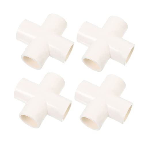 WEKADRIN 4 Stück Teiliges PVC Vierwege verteiler Robuster PVC Rohrverbinder mit Frostschutz Langlebiger Wasserrohr Adapter für Gleichzeitige und Zentrale Verbindungen Weiß von WEKADRIN