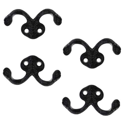 WEKADRIN 4 Stück Teiliges Retro Wandhaken aus Robustem Legierungsmetall Doppelte Wandmontage Garderobenhaken in Schwarz Platzsparend für Bad Küche Flur Stilvolle Handtuch Kleiderhaken von WEKADRIN