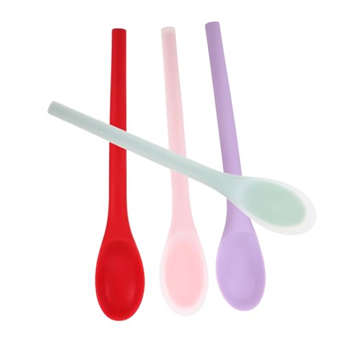 WEKADRIN 4 Stück Teiliges Silikon Kochlöffel Antihaft Küchenutensilien Rutschfester Griff Hitzebeständig und Formstabil zum Mischen und Servieren Farbiges für Wiederverwendbar von WEKADRIN
