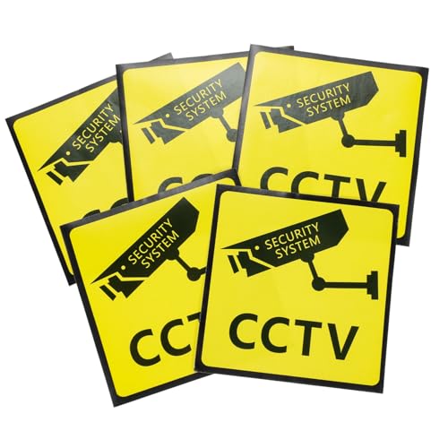 WEKADRIN 5 Stück Teiliges Cctv Videoüberwachung Warnschild Selbstklebend Wetterfeste Sicherheitsaufkleber für Fenster Türen Privatgrundstücke Büros und Außenbereiche Einfach Anzubringen von WEKADRIN