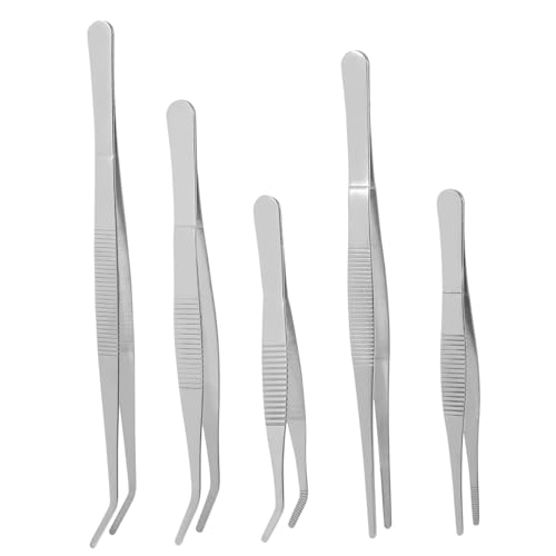 WEKADRIN 5 Stück Teiliges Edelstahl Gartenpinzetten mit Geraden und Gebogenen Spitzen Langlebig und Handlich Vielseitiges Gartenzubehör für Sukkulenten Zimmerpflanzen und DIY Bepflanzung von WEKADRIN