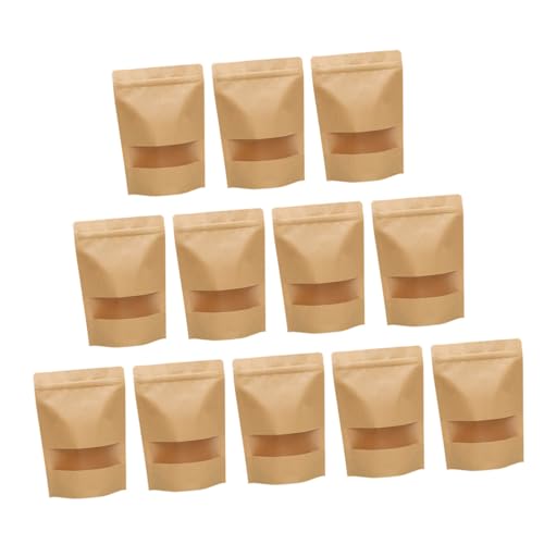 WEKADRIN 50 Stück Kraftpapierbeutel mit Fenster Selbstverschließende Luftdichte Standbeutel für Lebensmittel Wiederverwendbar Geeignet für Tee Trockenfrüchte Brot und Gemüse von WEKADRIN